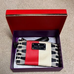 Kate Spade Black, White, and Red Patterned Wristlet